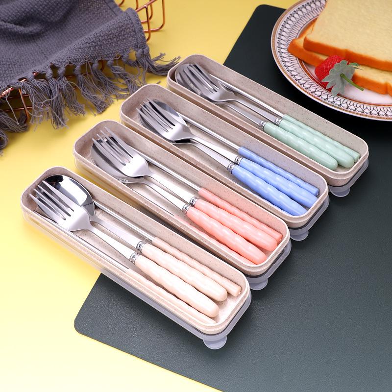 Wheat Straw Stainless Steel Portable Cutlery Set: Fork, Spoon & Chopsticks for Students, Office, and Travel