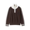 NODU High-Neck Half-Zip Track Line Contrast Collar Hacci Knit [Brown]