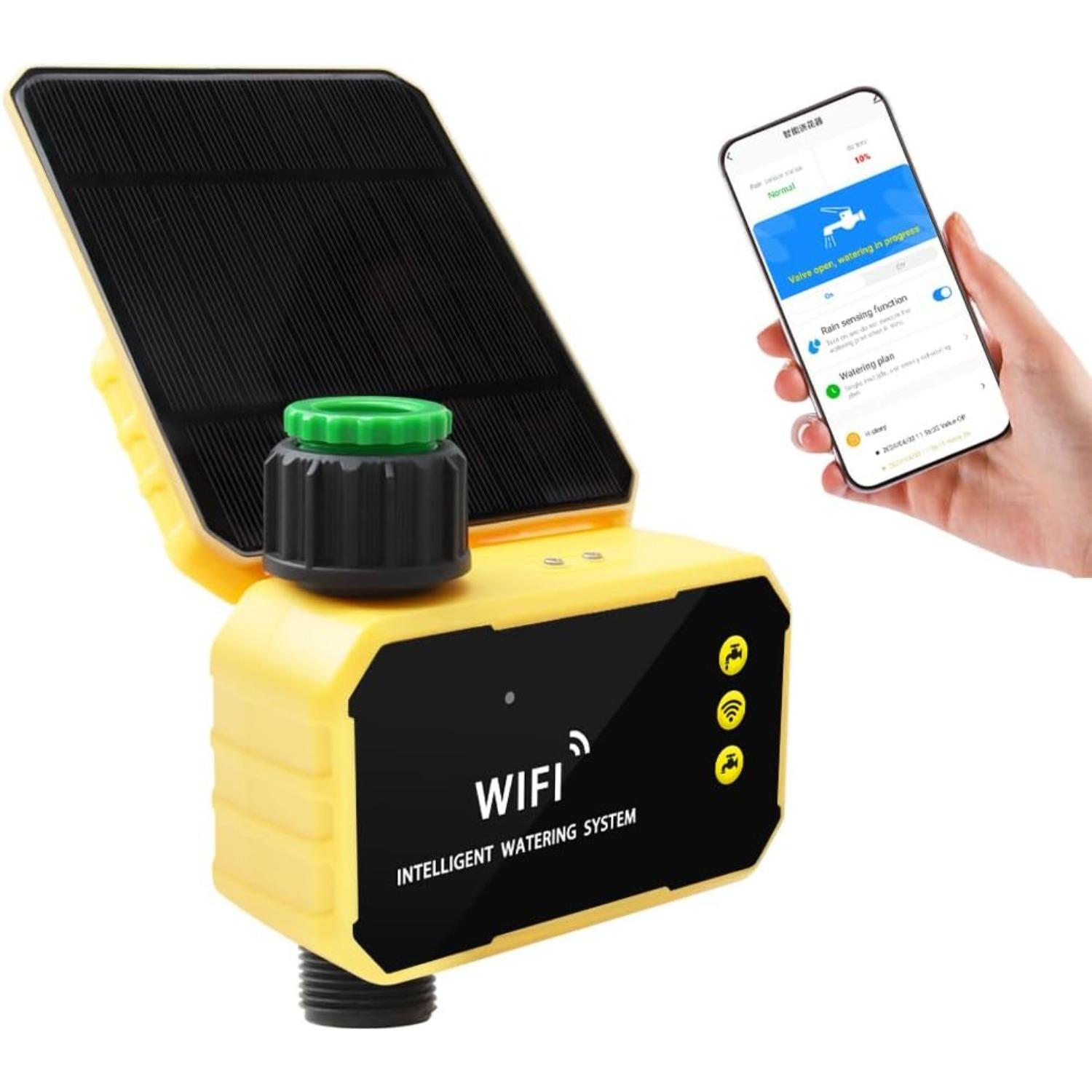 WiFI Intelligent Garden Irrigation Control Device Auto Water Saving Irrigation Controller Solar Powered Outdoor Plant Watering Timer жёлтый