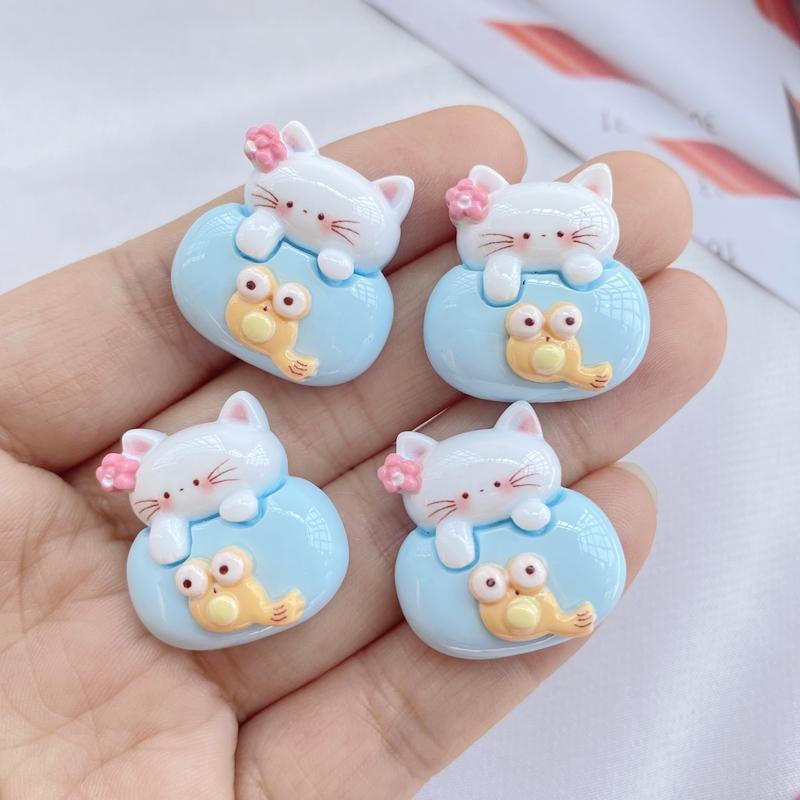 10 Pcs New Cute Cartoon Little Girl, Cat Series Flat Back Resin Scrapbooking DIY Jewelry Hairpin Craft Decoration Accessorie