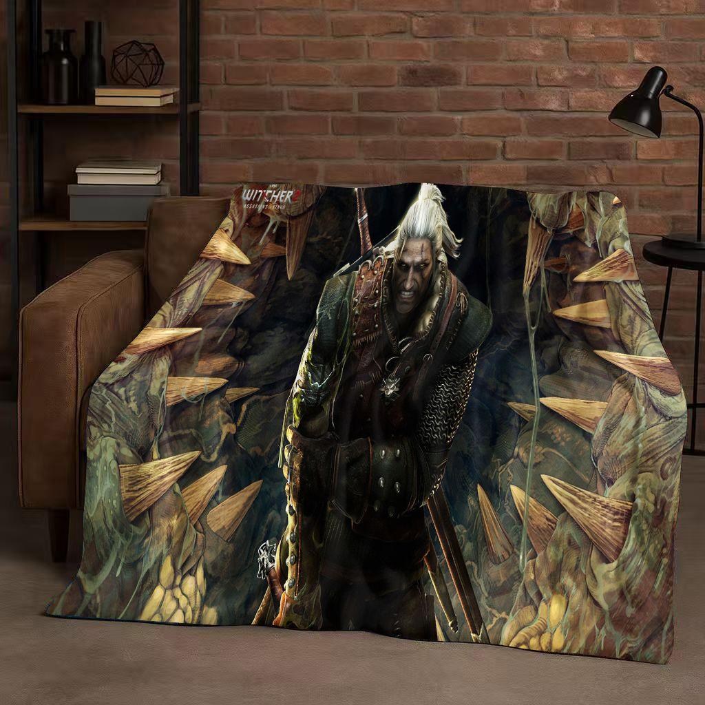 HD The W-Witcher Game Geralt Gamer Cartoon Flannel Blanket,Ultra Soft Plush Throw for Home Bedroom Bed Sofa Cover Kid Gift