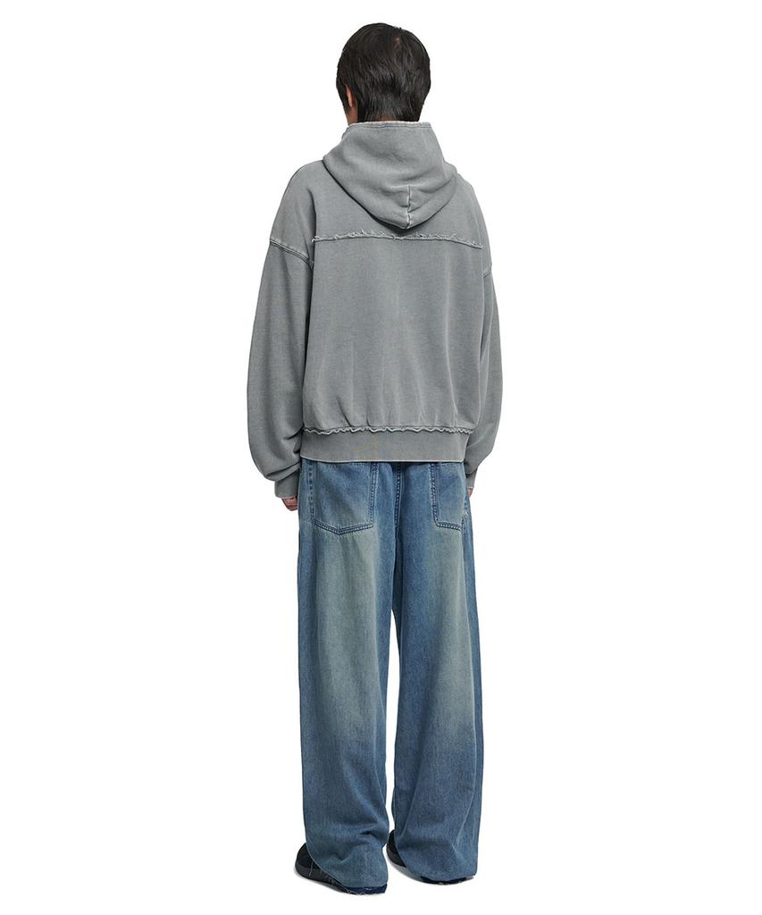 Nomanual Raw Edge Hooded Zip-Up - Washed Gray