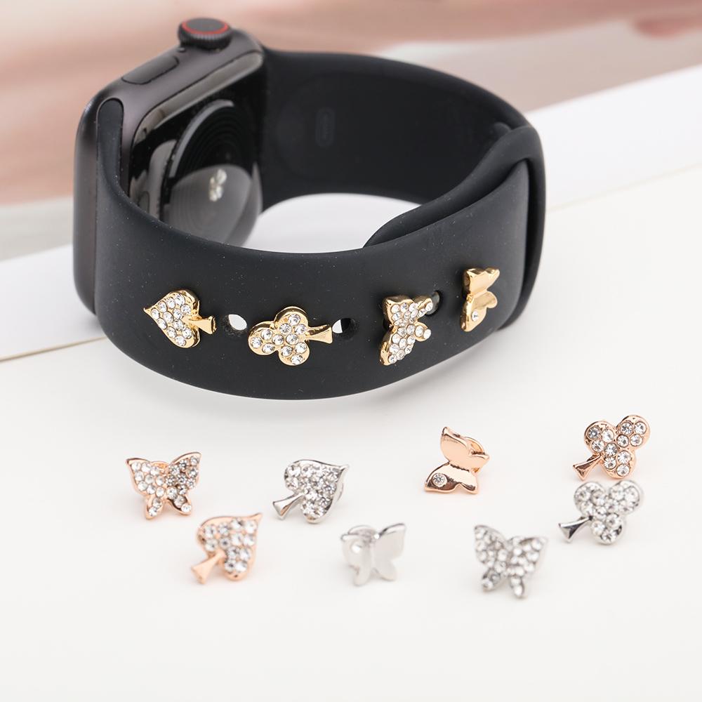 Charms for Apple Watch Silicone Band Series 11/10/9/8/ultra/SE Bracelet Metal Decoration Jewelry for Galaxy Watch 7/6/5/4 Strap