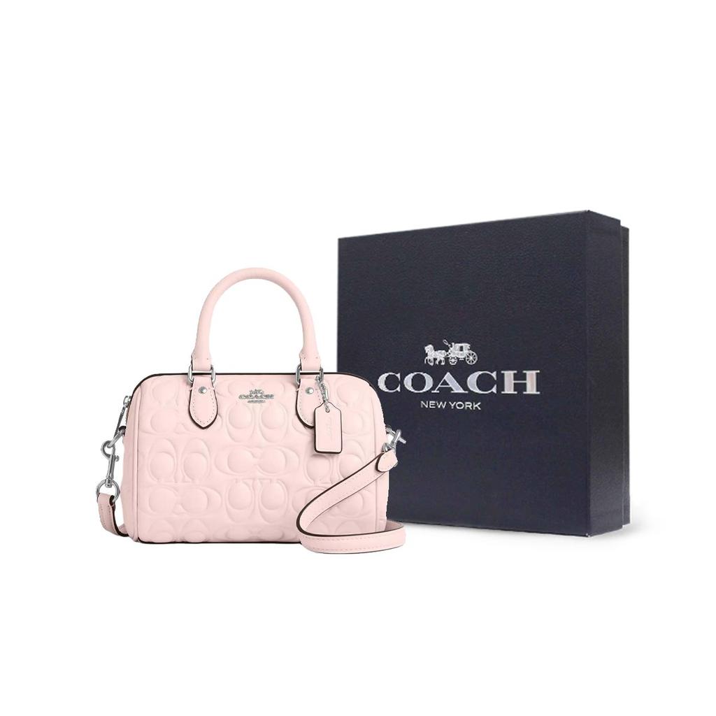 Coach Rowan 17 Printed Logo Smooth Leather Shoulder Crossbody Handbag Small Women Handbags Silver Blush CY743-SV/B5
