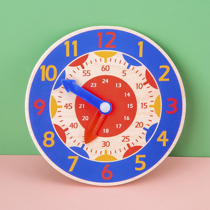 Children Montessori Wooden Clock Toys Hour Minute Second Cognition Colorful Clocks Teaching Aids for Kids Preschool Children