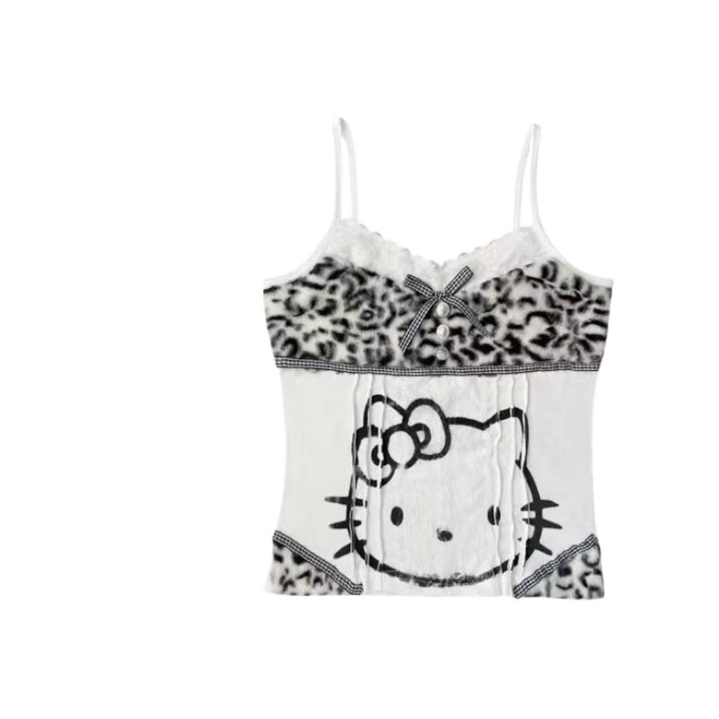 Women's Vintage Y2K Halter Tank Tops Sexy Streetwear Subculture Leopard Patchwork Kawaii Vest Women's Lace