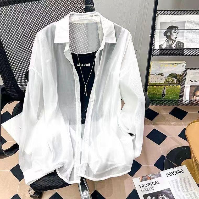 Women's Korean Style Long Sleeve Chiffon Sunscreen Shirt - Loose, Mid-Length, Anti-UV, Thin Cardigan