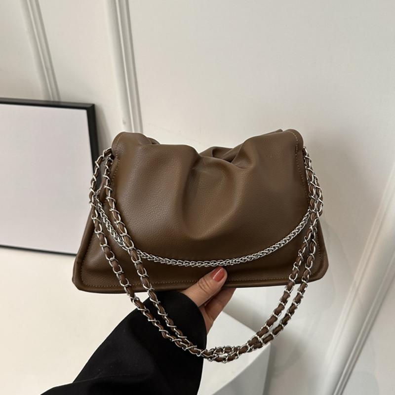 Pure Color Faux Leather Shoulder Bag Women's Summer New Style Underarm Chain Crossbody Bag Soft Square Shape Polyester Lining KTB