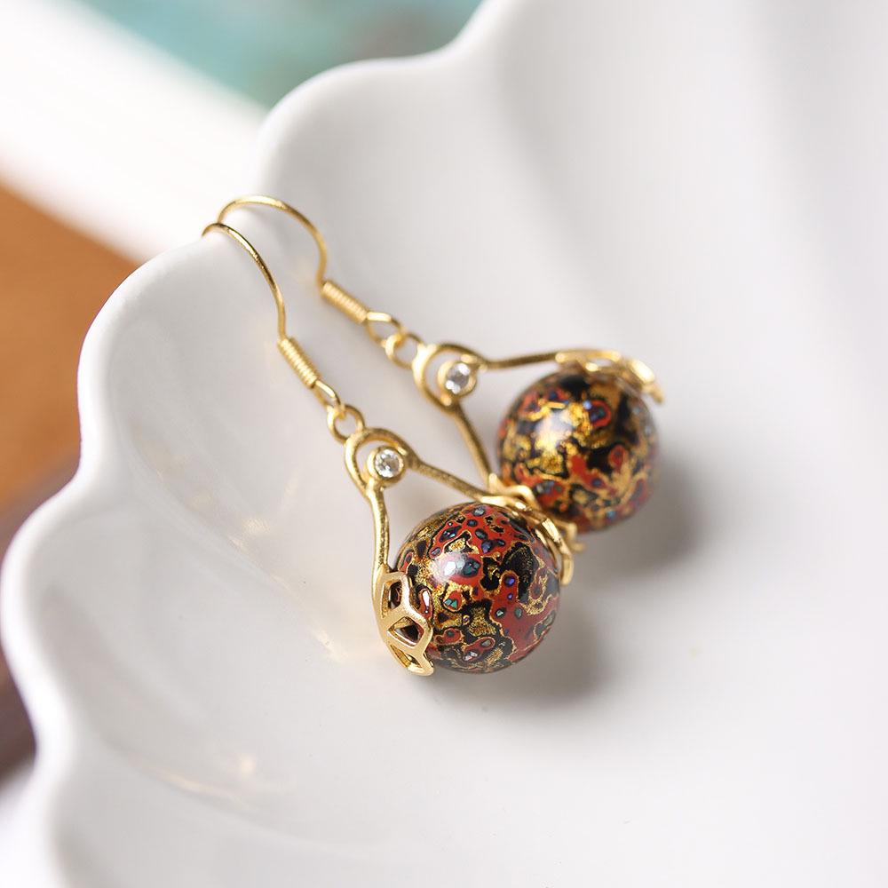 

Large Lacquer Bead Earrings: Ethnic Chinese Style with Mother-of-Pearl Inlay