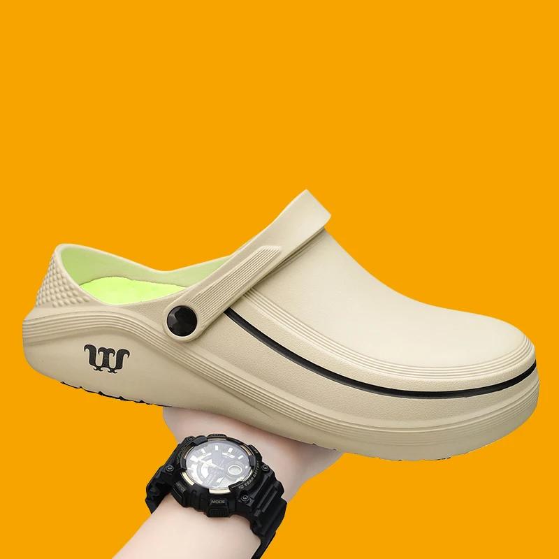 Wysokiej Jakości Olejoodporne Buty Szefa Kuchni Męskie Wsuwane EVA Wodoodporne Antypoślizgowe Buty Nowy Mężczyzna Wsuwane Sandały Outdoorowe Męskie Klapki na Plażę