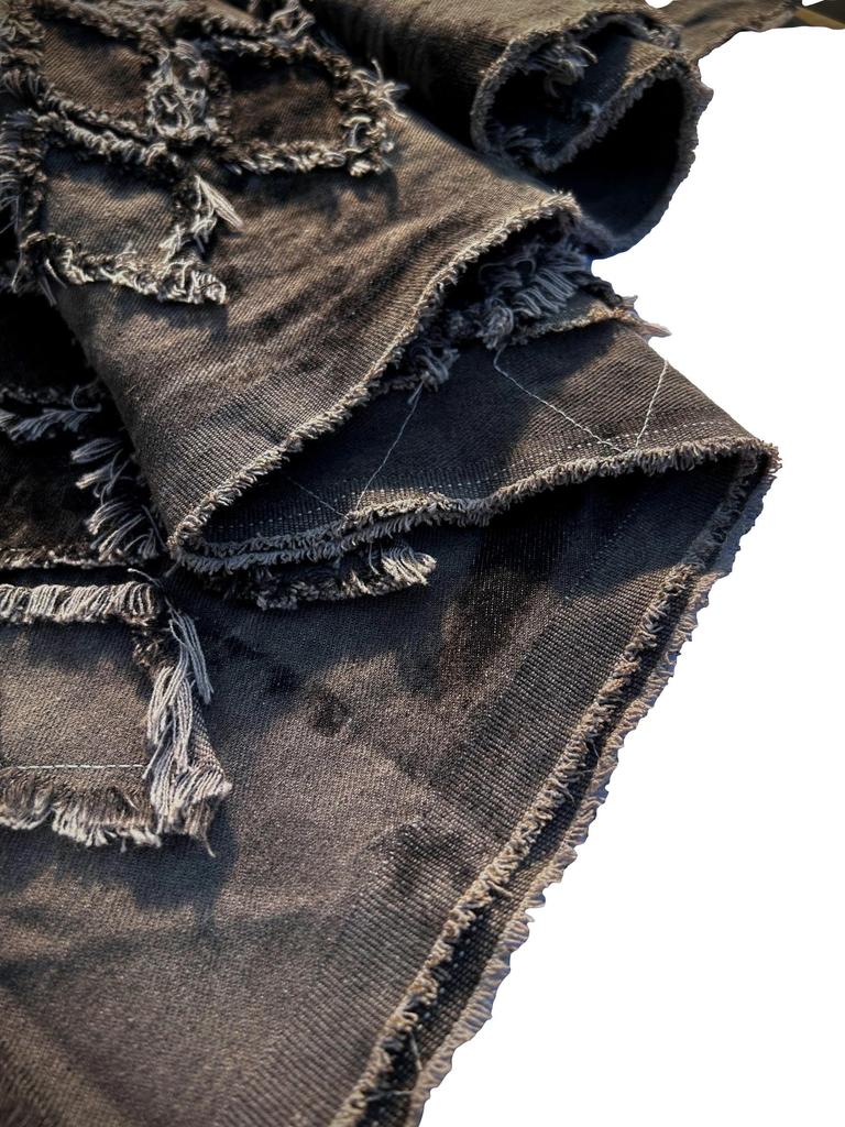 Fringe Diamond Denim Handmade Denim Thin Cotton Denim Fabric Scraps Fabric, Remnants, Fabric, (Smoky, 1m)