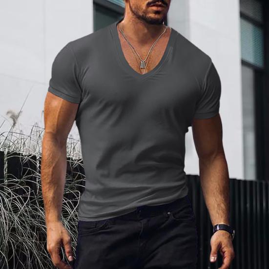 Men T-shirt V-neck Solid Color Sweat Absorption Breathable Extra Soft Dress-up Washable Summer Slim Fit Men Shirt Top for Men
