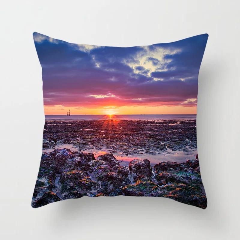 Luxury Home Decor Pillow Cover Car Living Room Sofa Cushion Cover Sunset Dusk Scenery Pattern Cushion Cover