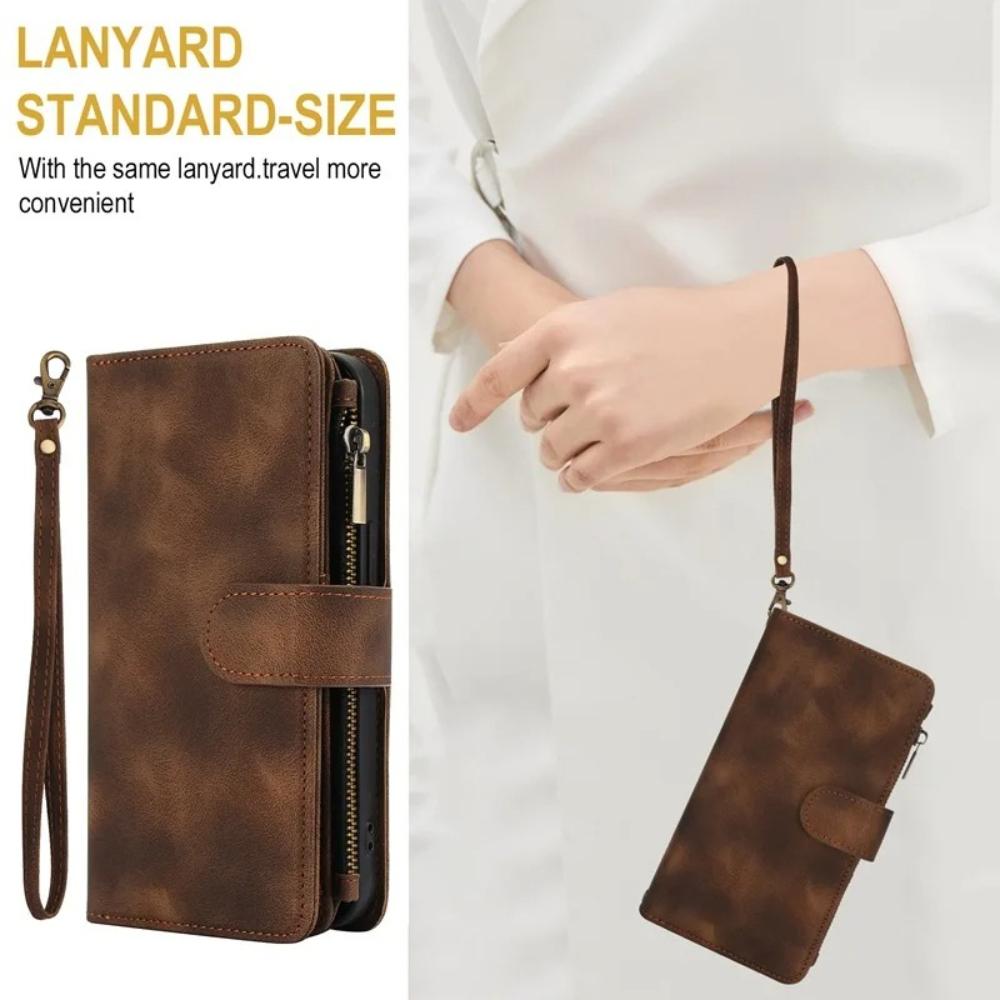 Luxury Leather Phone Case for Samsung Galaxy S26 Ultra S25 Edge S24 Plus S23 FE S22 S21 S20 Note 20 Hand Strap Card Wallet Cover