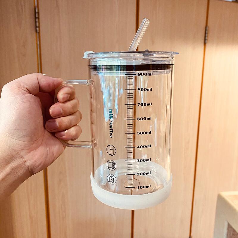 ZISIZ Large Capacity Glass Straw Cup
