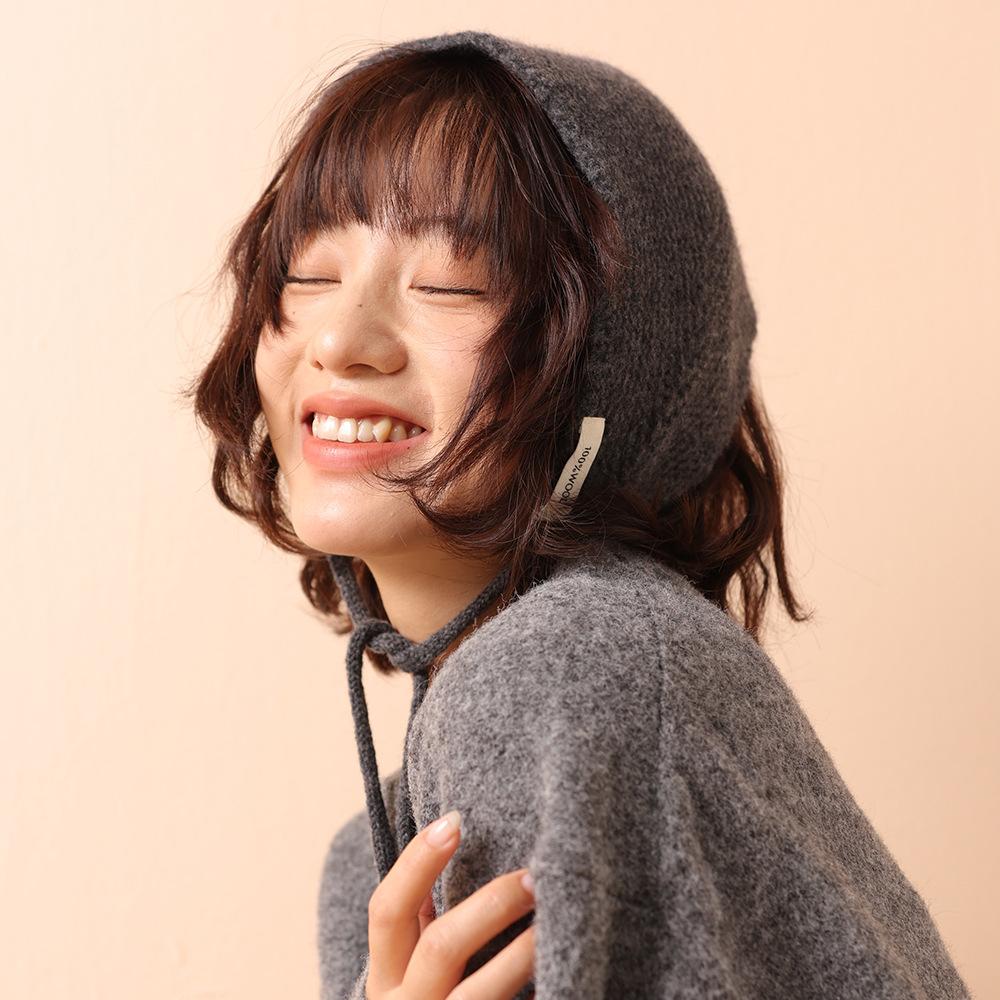 Autumn and winter women's red knitted ear protection headscarf, new female student warm fashion versatile ear protection hat scarf