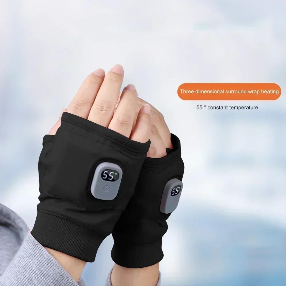 Rechargeable Heated Gloves Thermal Heated Windproof Warm Fingerless for Outdoor Hiking Cycling Winter Sports
