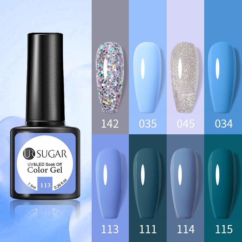 

UR SUGAR 7.5ml Синий блеск Гель Лак для ногтей Серебряные блестки Гель Лак