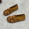 Johnature Handmade Loafers Genuine Leather Flats Retro Round Toe Soft Soled Cowhide Women's Slip-on Shoes