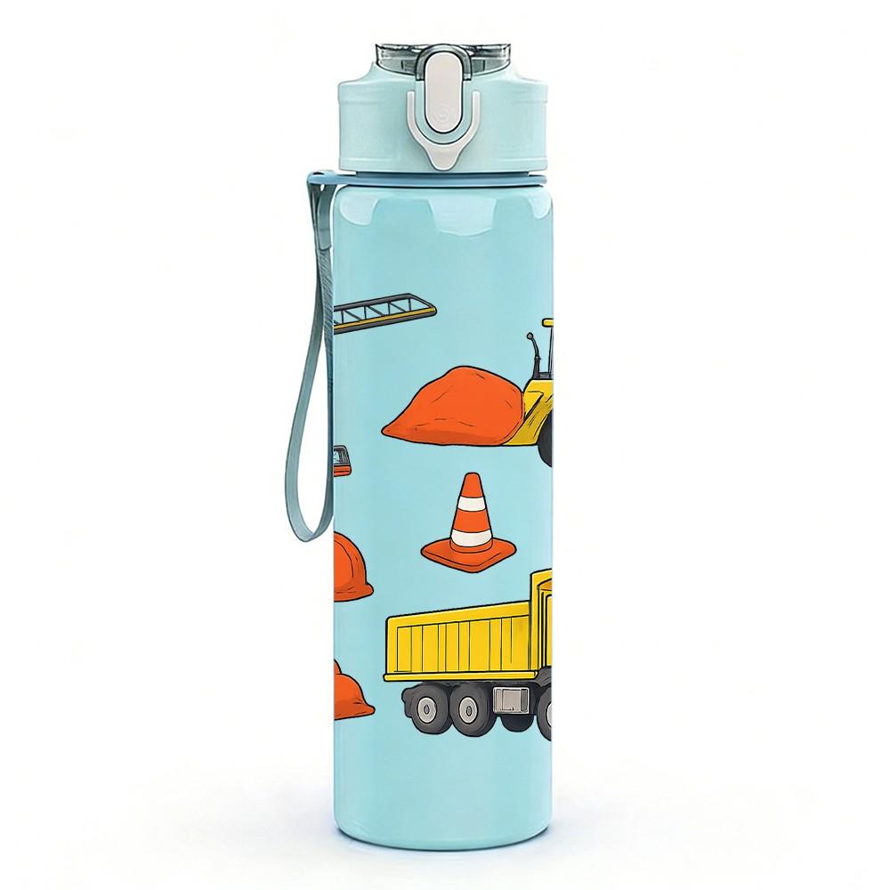1PC Heavy Construction Vehicle 750ml Color Plastic Sports Water Bottle Leakproof Flip Straw Lid Suitable for Sports Office Home Use