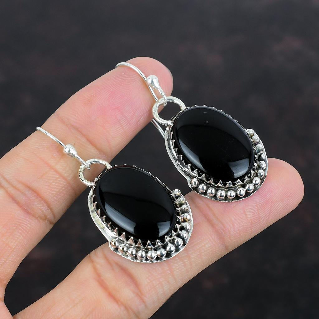 Örhängen i svart onyx Naturlig ädelsten Örhänge 925 Sterlingsilver Örhänge Handgjorda Örhängen Smycken i svart onyx Gåvor till fru Antikt örhänge
