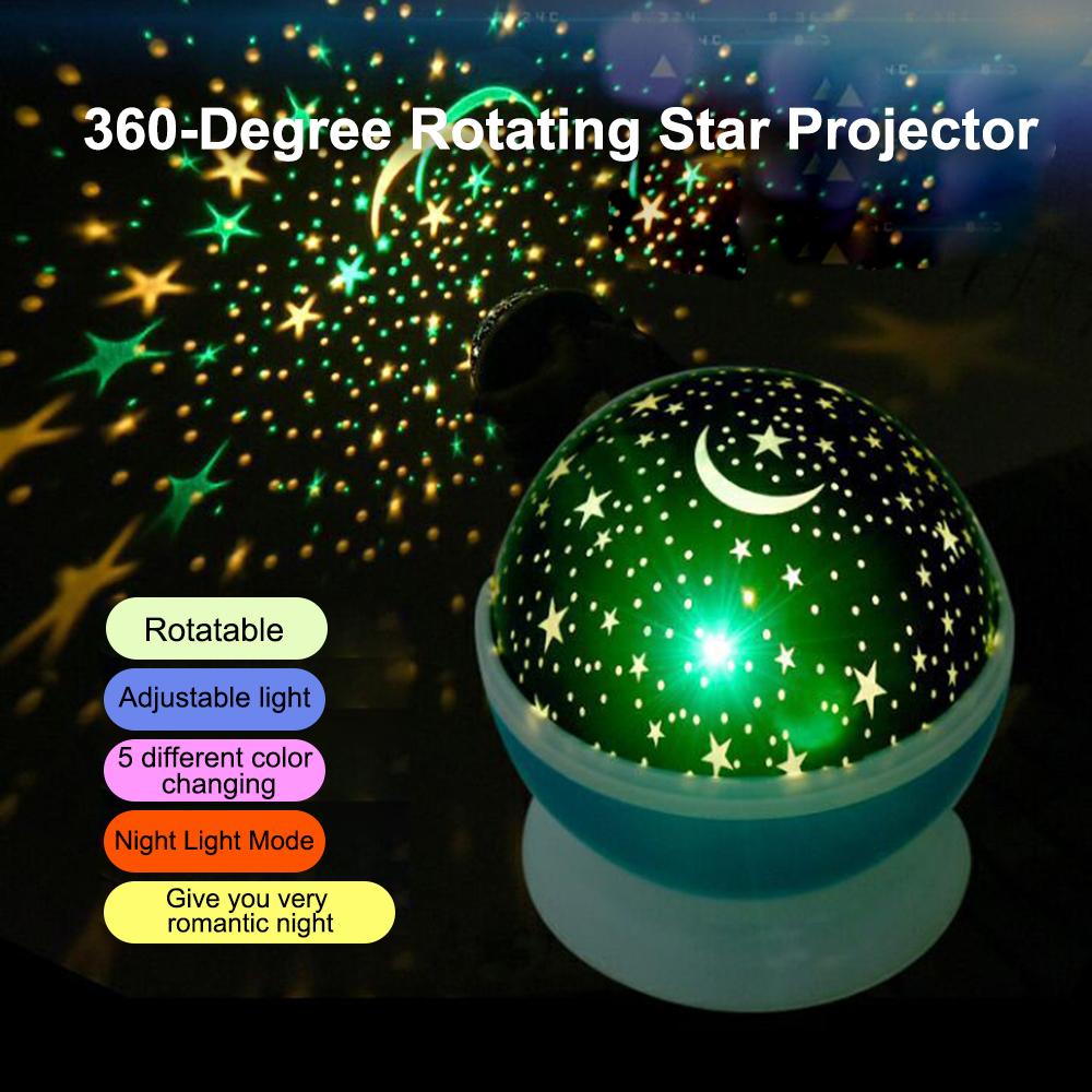 Kids Star Night Light 360 Degree Rotating Star Projector Desk Lamp LED Colors Changing with USB Cable for Children Baby Bedroom Party Decorations