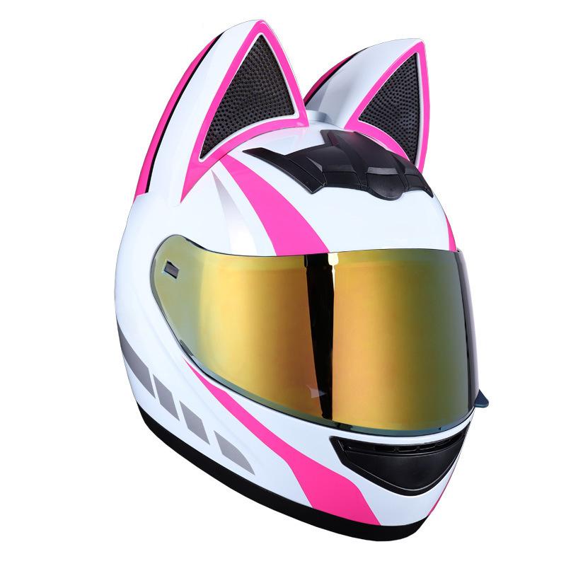 Electric Motorbike Helmet Female Cat Ear Full Helmet Summer Bluetooth Motorbike Full Helmet