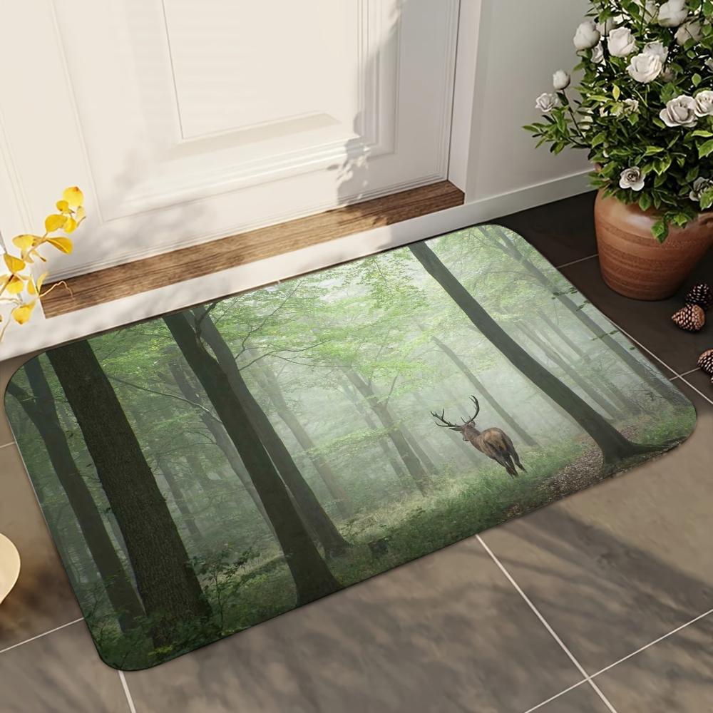 1pc Natural Forest Deer Bathroom Absorbent Mats Anti-Slip Mats Home Decor Supplies Carpets Home Kitchen Floor Mats