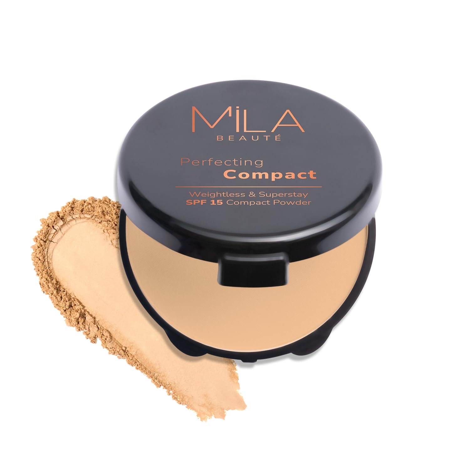 Mila Beauté Perfecting Compact Powder | Natural Matte Finish| Longstay with SPF 15 | Minimized Pores and Finelines | Controls Shine | Lightweight Com