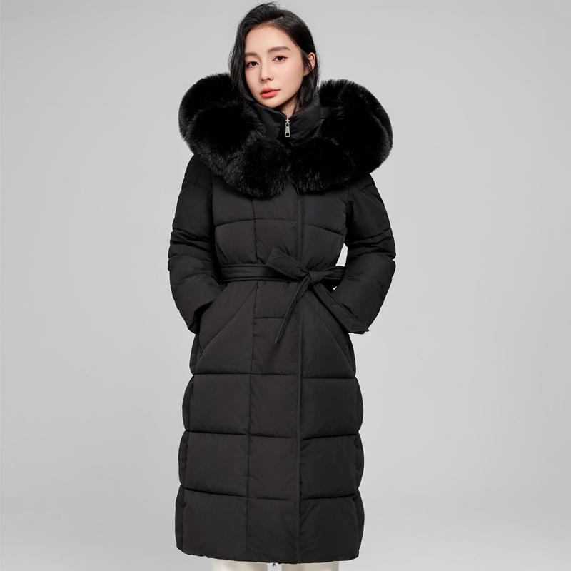 

Женское Зимнее Длинное Пальто с Капюшоном, Большим Воротником из Искусственного Меха, Элегантное, Толстое, Теплое, Зимняя Парка, Женская Куртка с Поясом M чёрный