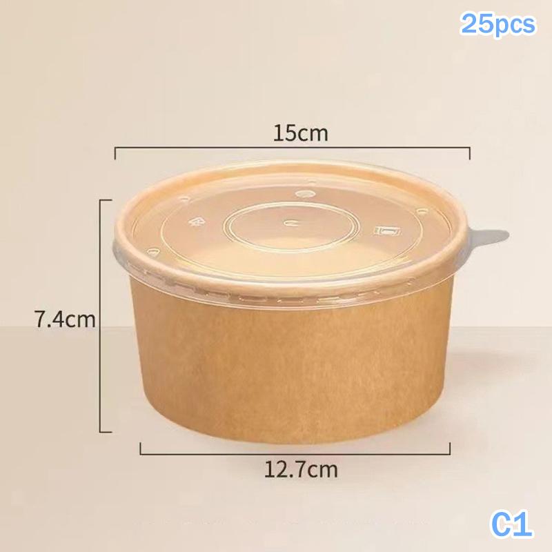 25pcs Kraft Paper Bowls Cups Fruit Salad Bowl Kraft Containers Salad Food Prep Kraft Box Cream Ice Snack Storage 500/750/1000ml