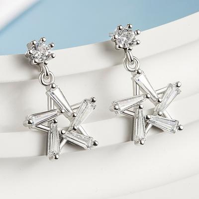 Wyrafinowane kolczyki z cyrkonii Pentagram dla dziewcząt Ins Fashion, pasujące do siebie, wdzięczne, drobne kolczyki