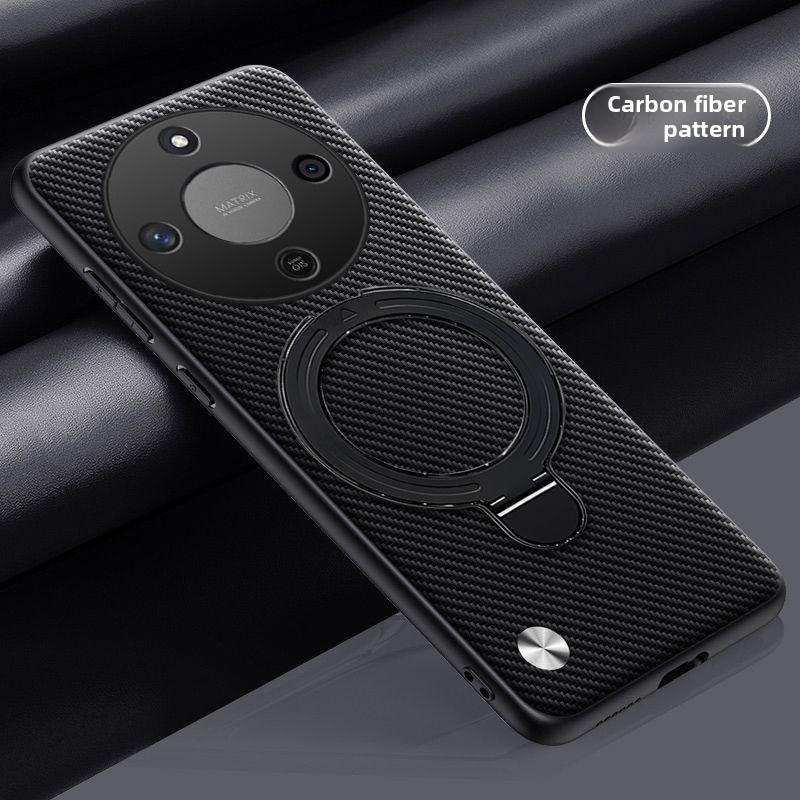 Carbon Fiber PU Leather Magnetic Ring Holder Case for Honor X9D X70 Wireless Charging Matte Shockproof Cover for Honor X70 X9D