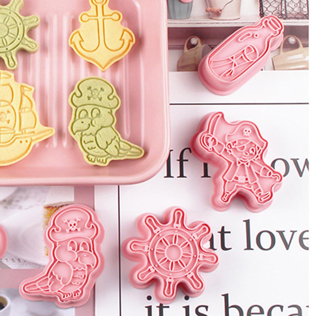 8 Pièces Formes de Bateau Pirate Découpoirs à Biscuits et Tampon Dessin Animé Outils de Pâtisserie Facile Moule à Gâteau Fondant Décoration de Gâteau