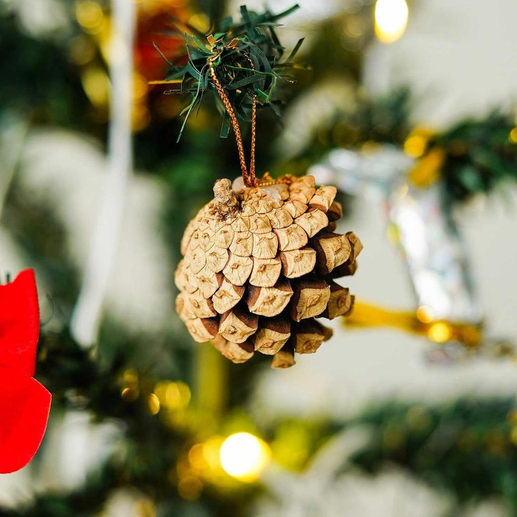 Natural Pine Cone for Christmas Tree Decoration (Pack of 6) | Christmas Ornaments Props | Christmas Decorations Items for Home Office