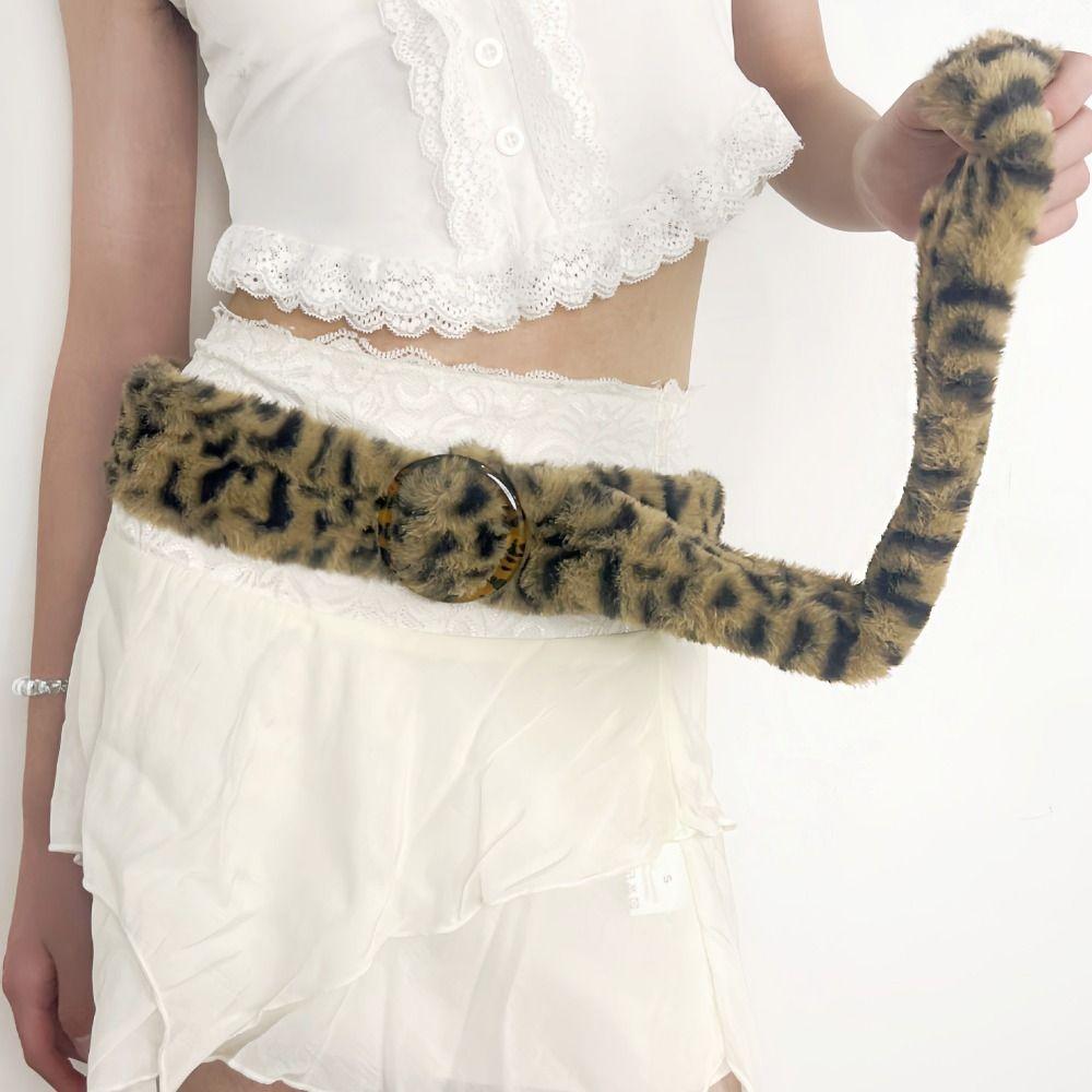 Furry Leopard Print Plush Belt Jeans Decor Jazz Dance Costumes Accessory  Ladies