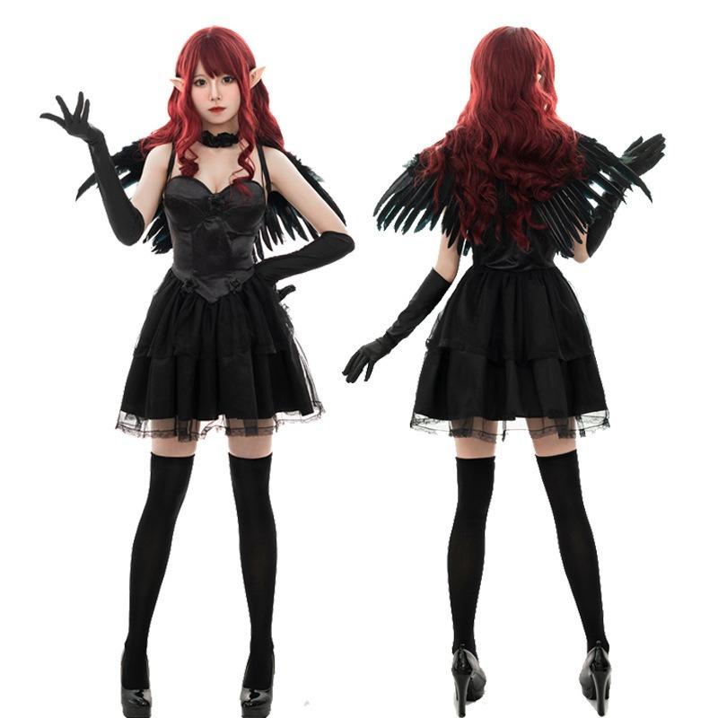 Halloween Black and White Angel Character Dress Up Black Demon Party Masquerade Costume