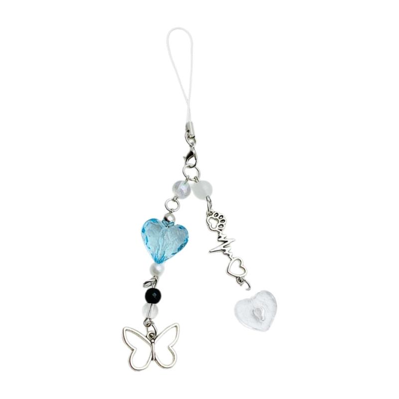 

Модные подвески в виде сердечек и бабочки, подвеска для телефона, брелок для ключей, ремешок, украшение для сумки, кошелька, подвески синий