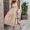 Women's Casual And Fashionable Color V-Neck Button Sleeveless Long Dress Long Dress