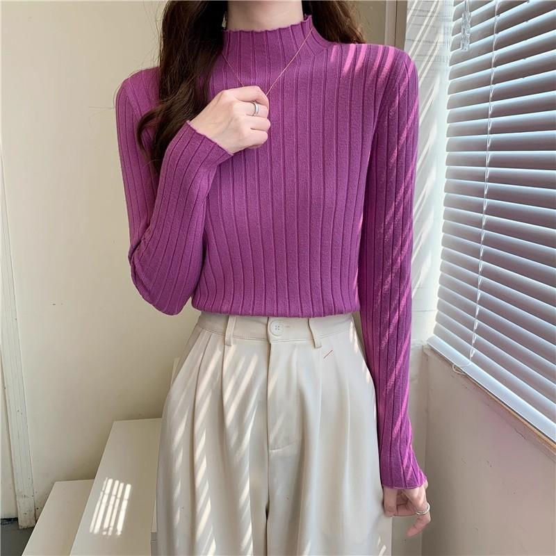 spring autumn Half turtleneck inner sweater women's bottoming shirt foreign style mid-neck slim long-sleeve knitted sweater tops