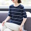 Baolianduo Women's Striped Ice Silk Knit T-Shirt