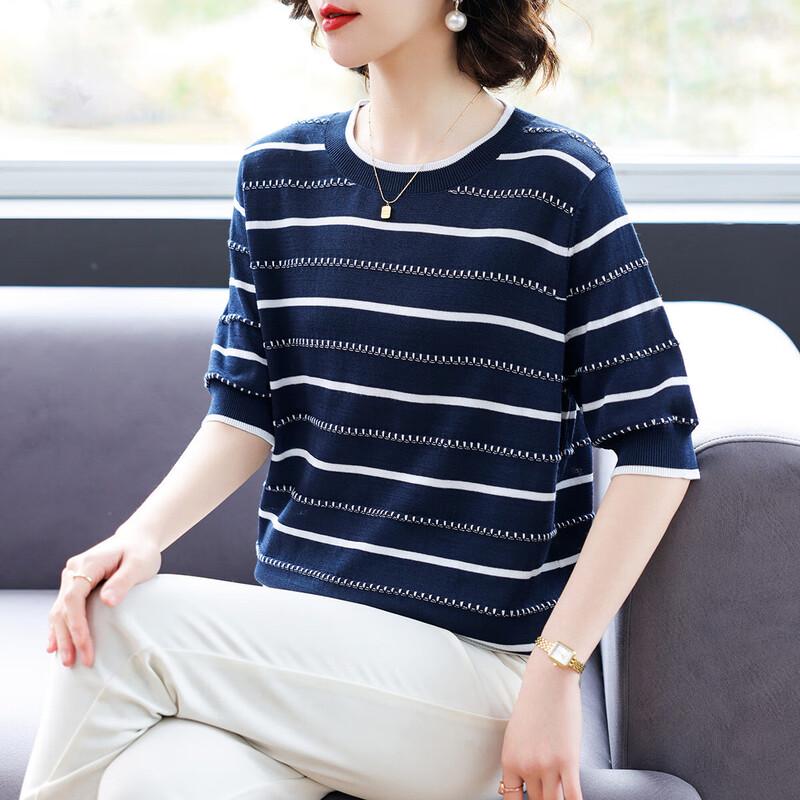 

Женская полосатая трикотажная футболка из ледяного шелка Baolianduo XL