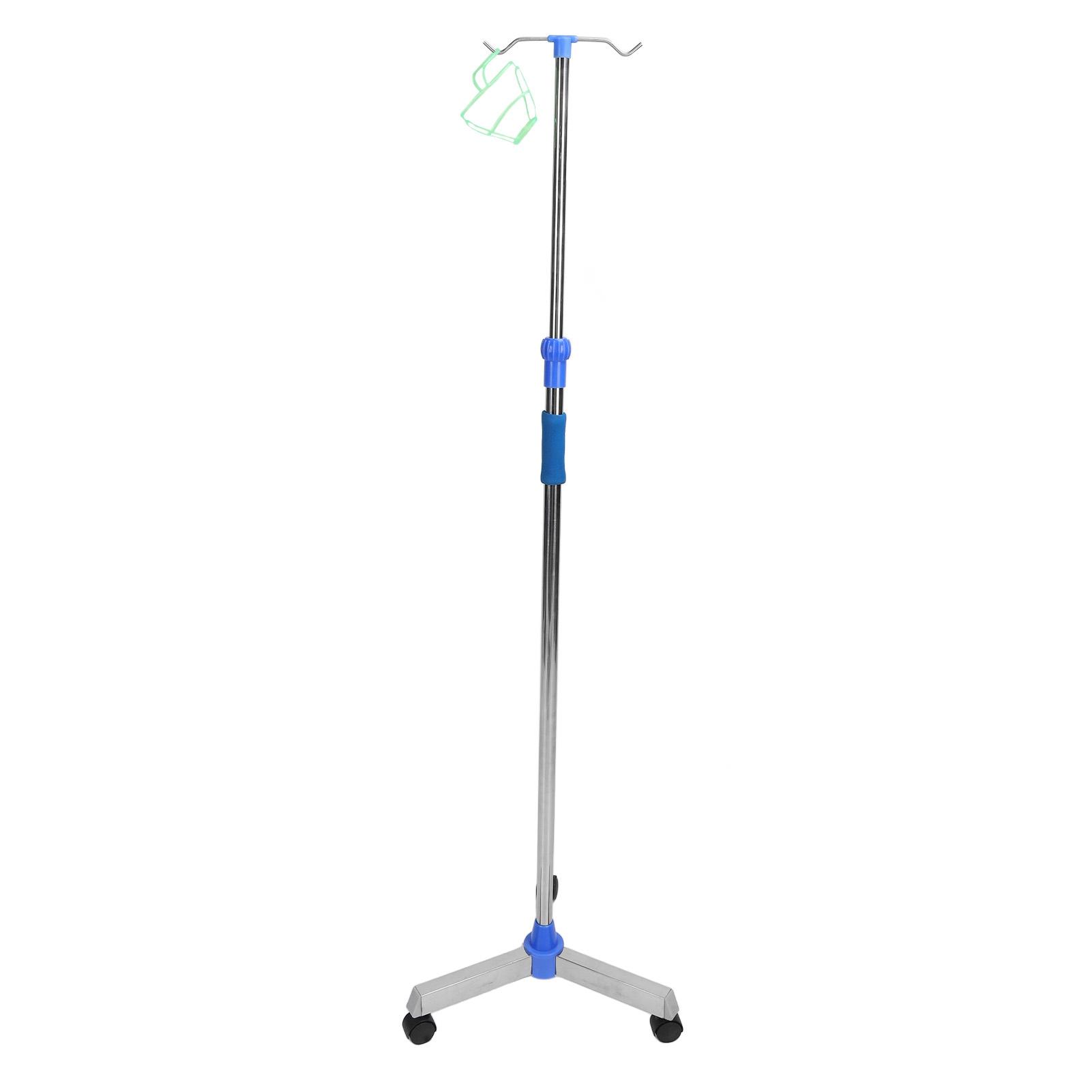 

Стойка для внутривенных вливаний, регулируемая высота, напольная, из нержавеющей стали, треугольное основание на колесах, толстый стержень 2