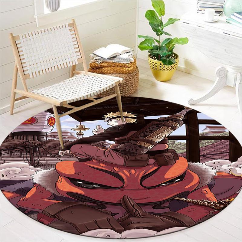 Naruto Fire Sage Mode Round Area Rug Carpet Rug For Living Room Bedroom Sofa Playroom Decor Nonslip Floor Mat