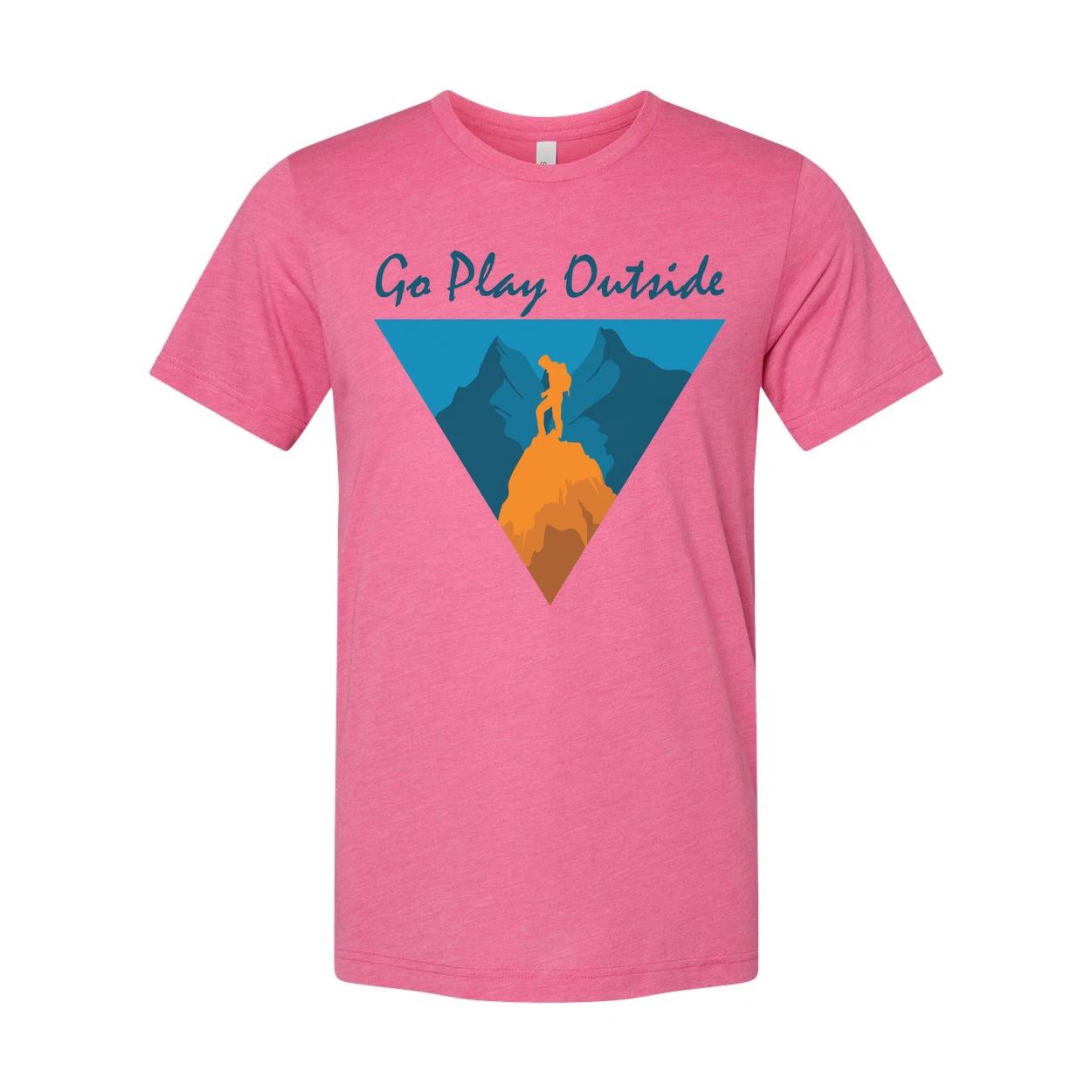 Go Play Outside Graphic T Shirt With Mountain Summit Silhouette Inside a Geometr S