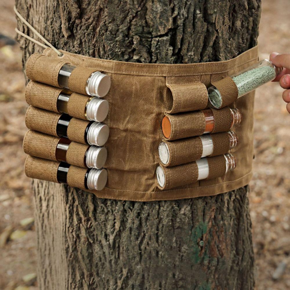 9 Pockets Spice Bottle Bag Canvas Spice Bottle Storage Bag Durable Seasoning Jar Holder  Picnic