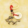 Retro Copper Keychain Pendant with Five Emperors Money Feng Shui Twelve Animal Charm Good Fortune Red Rope Key Chain Bag Car Accessory