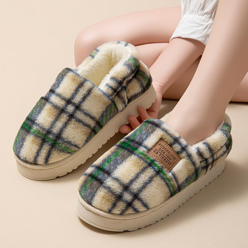 Slippers autumn and winter thickened cotton slippers bag heel thick bottom home indoor velvet warm wool slippers