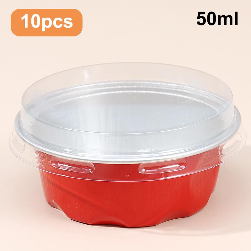 10 Pcs 50Ml Temperature Resistance Reusable Aluminum Foil Baking Cups With Lid Small Pudding Tart Tins Pastry Baking Tools Set