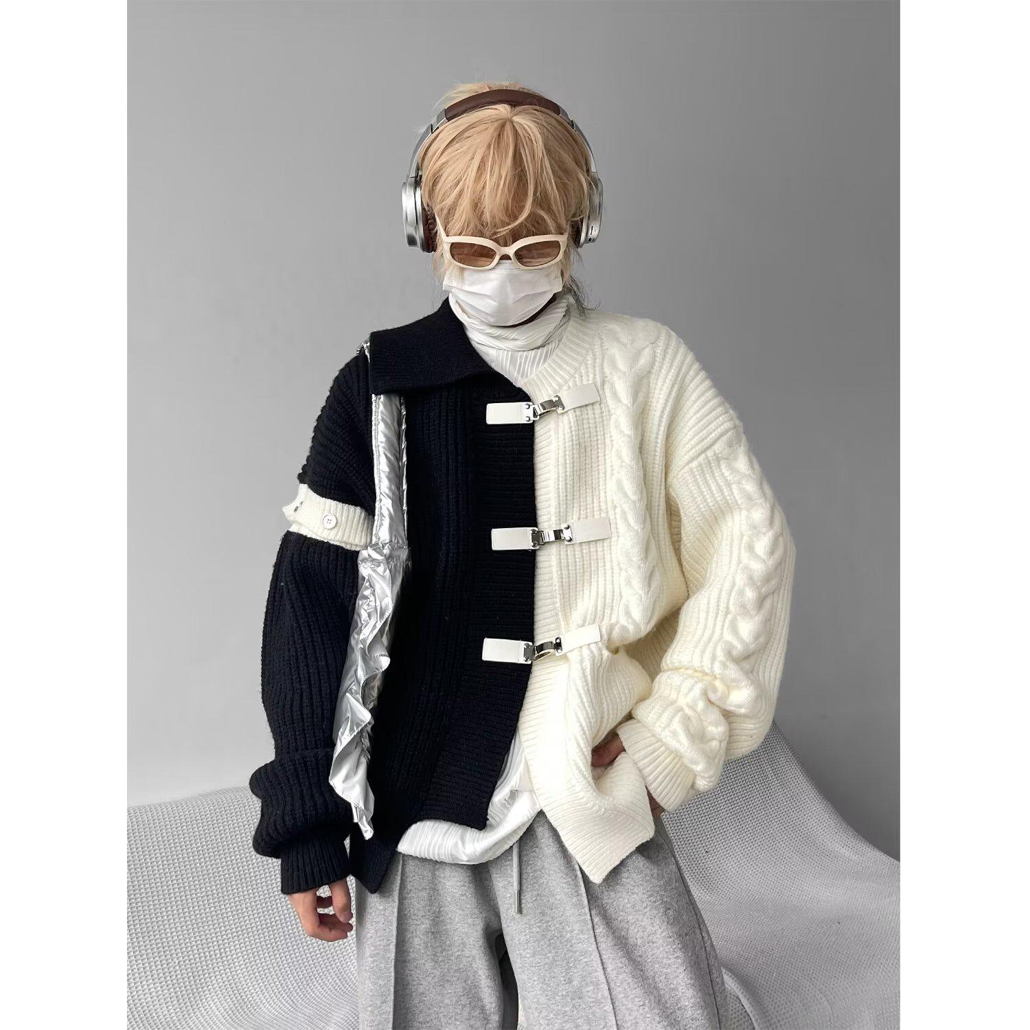 

Новый высококачественный мужской кардиган с контрастной строчкой — свободный, теплый вязаный свитер для осени/зимы 2XL чёрный